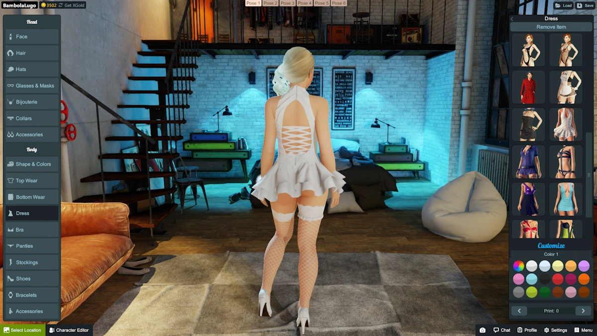 An avatar selecting a 3DXChat outfit